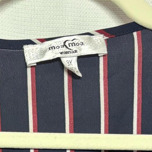 Moa Moa Women’s 3x plus size side tie long sleeve blouse red/white/blue - Picture 4 of 5